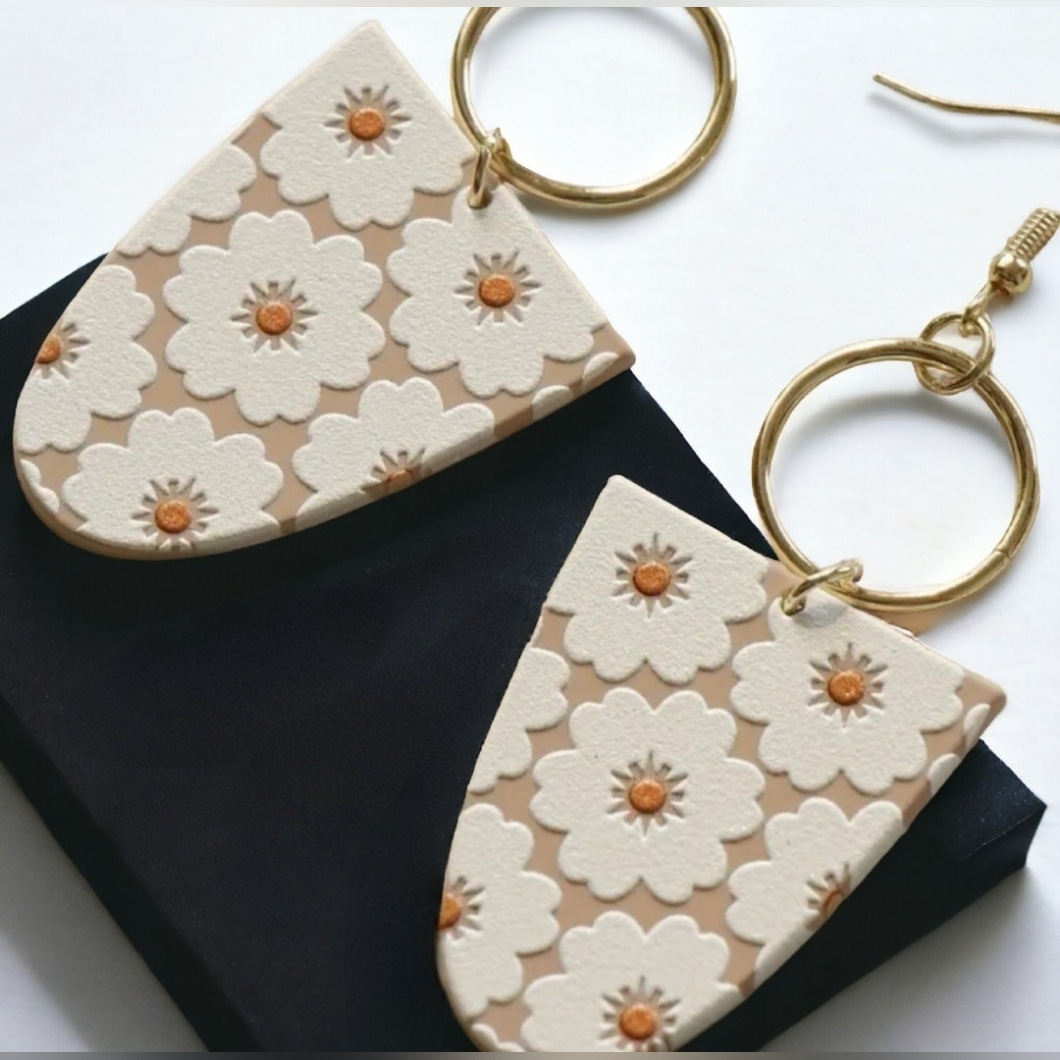 Womens Boho Floral Gold Dangle Earrings